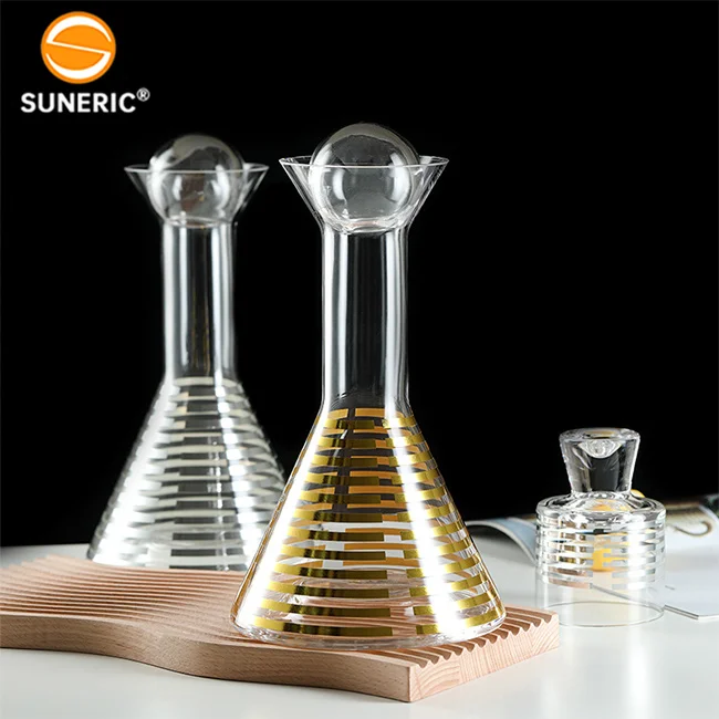 Nordic Cool Kettle Glass Water Jug Crystal Wine Bottle Whiskey Set Decanter Glasses Gold With Round Stopper