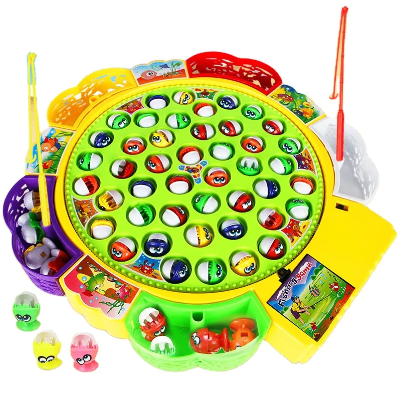 Interactive Parent-Child Set Electric Cross-Border Fishing Toy for Kids 45 Plastic Fish Blocks with Rotating Fishing Plate