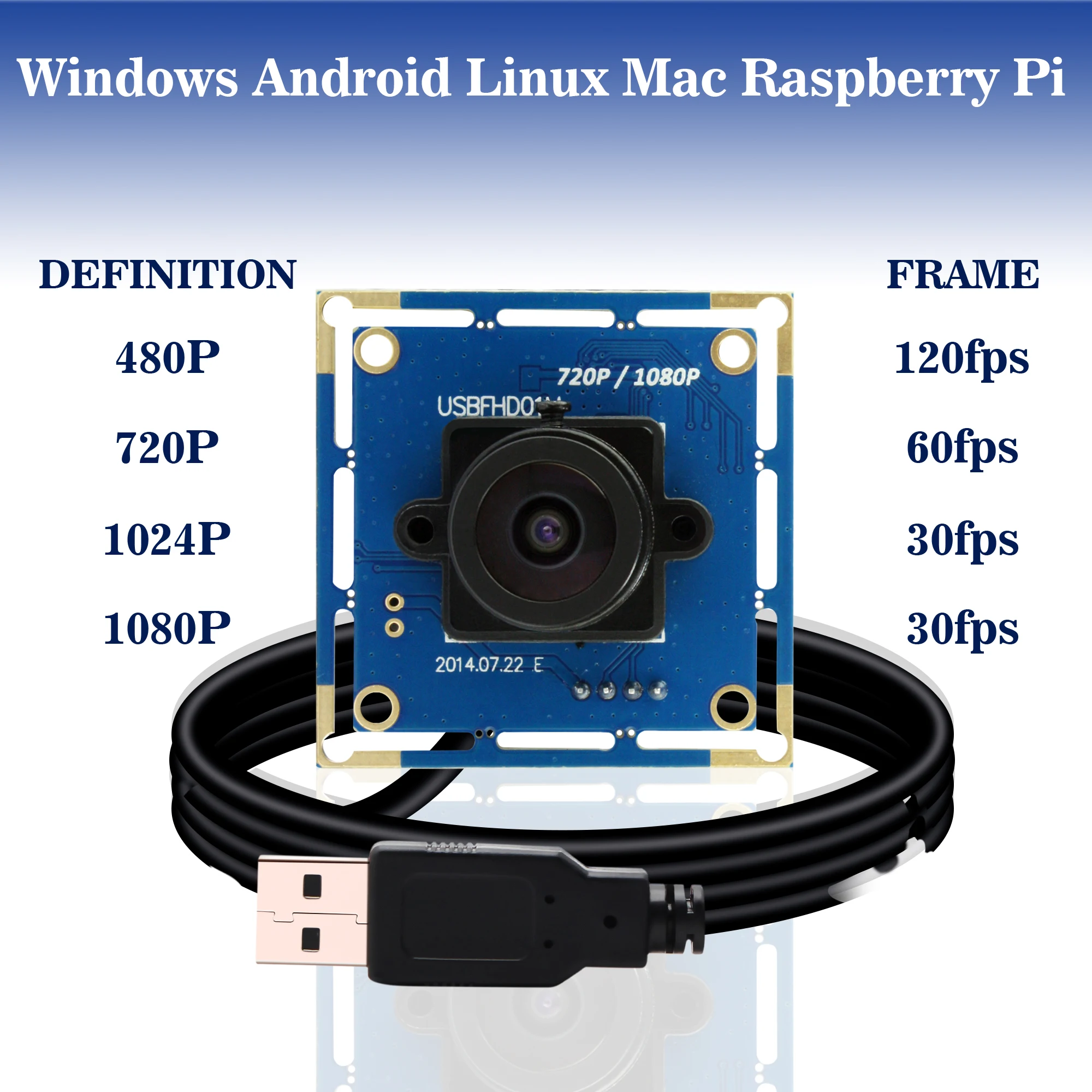 ELP 1080P High Speed 30fps 60fps 120fps 2MP Web Cam M12 Lens OV2710 Mini USB Camera Module For ATM, Robotics, Attendance Machine