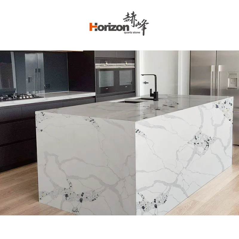 horizon faux stone panels 2cm 3cm calacatta chinese artificial marble kitchen countertops quartz slab