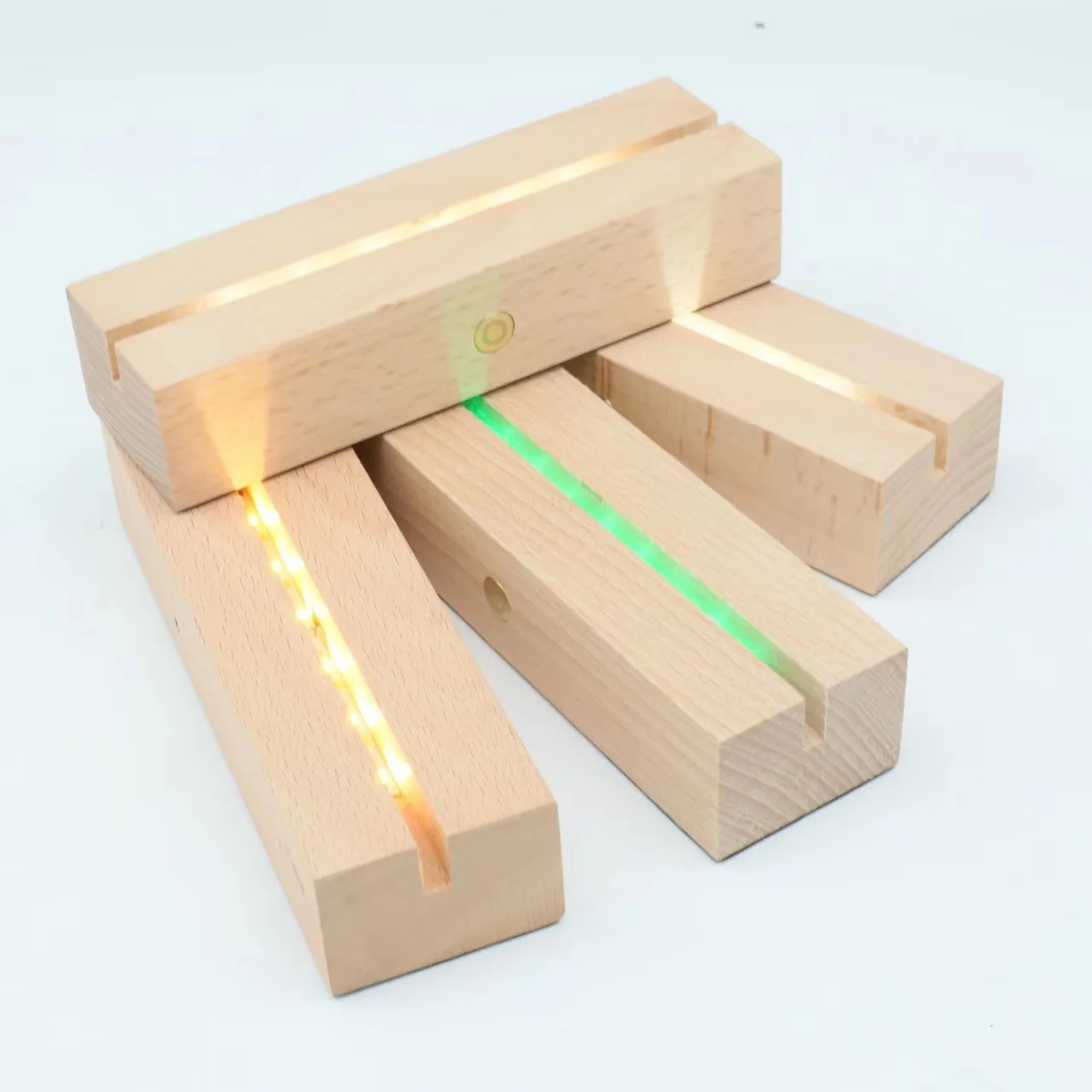 Creative Solid Luminous Wood Night Light Base with USB Switch 3D Acrylic Rectangle Wooden lamp Bases