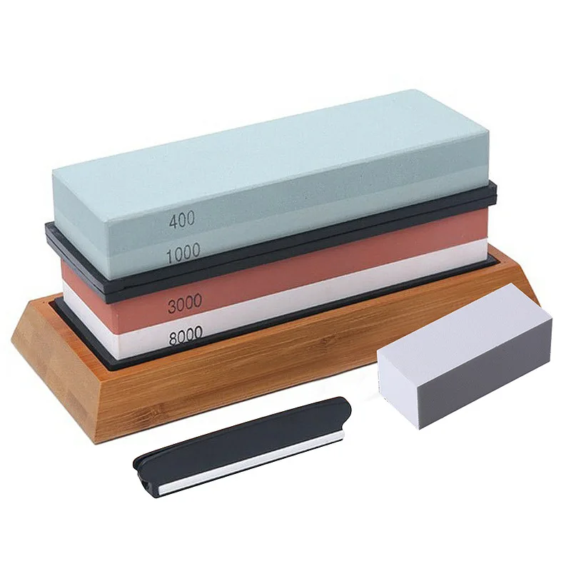 Wholesale Durable Aluminum Oxide Knife Sharpener Silicon Carbide Sharpening Stone Bamboo Base Whetstone Bamboo For Knife
