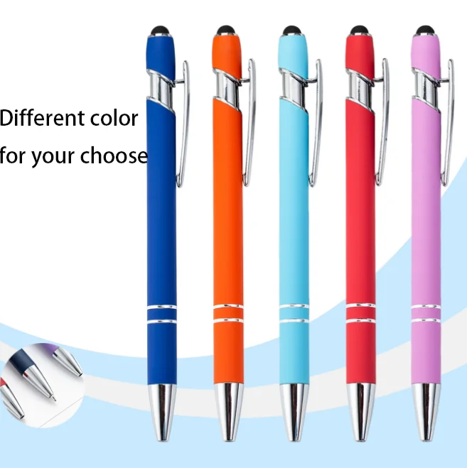 Лидер продаж рекламная Новинка многофункциональный шариковый стилус мягкая ручка для сенсорного экрана 2 в 1 с логотипом на заказ металлические шариковые ручки