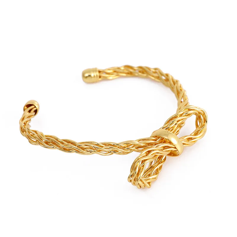 Fashion Design Wholesale Simple Gold Silver Iron Women Metal Bow Twist Bracelet