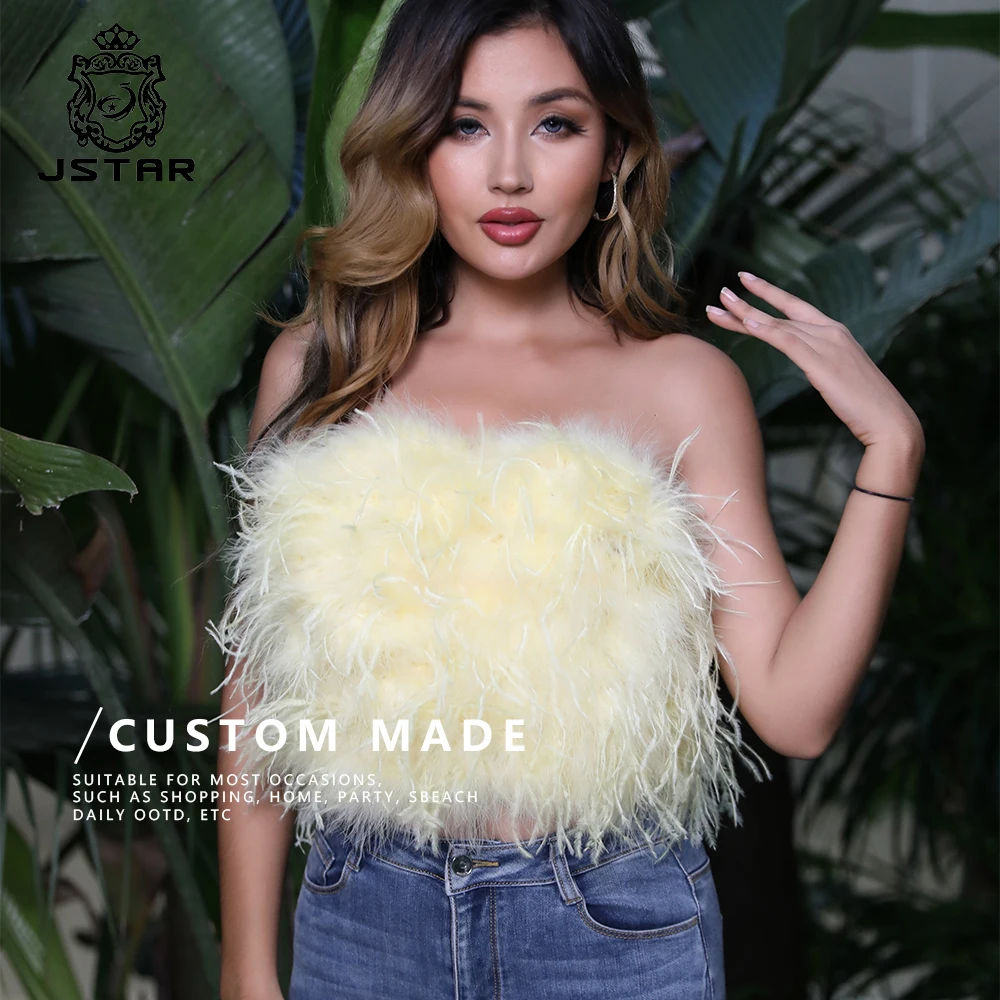Jstar 2022 new factory ostrich and turkey feather tank top and shorts set skirt crop tank top women