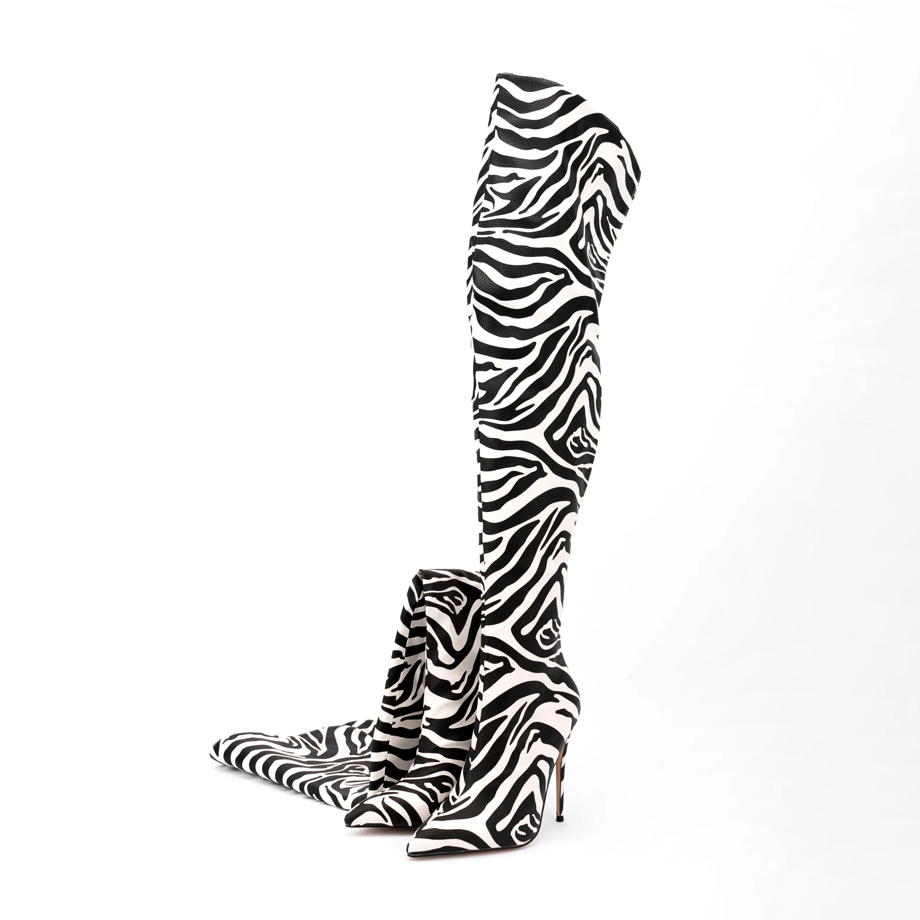 New Sexy Zebra high heels Over The Knee boots for women wide calf thigh high boots