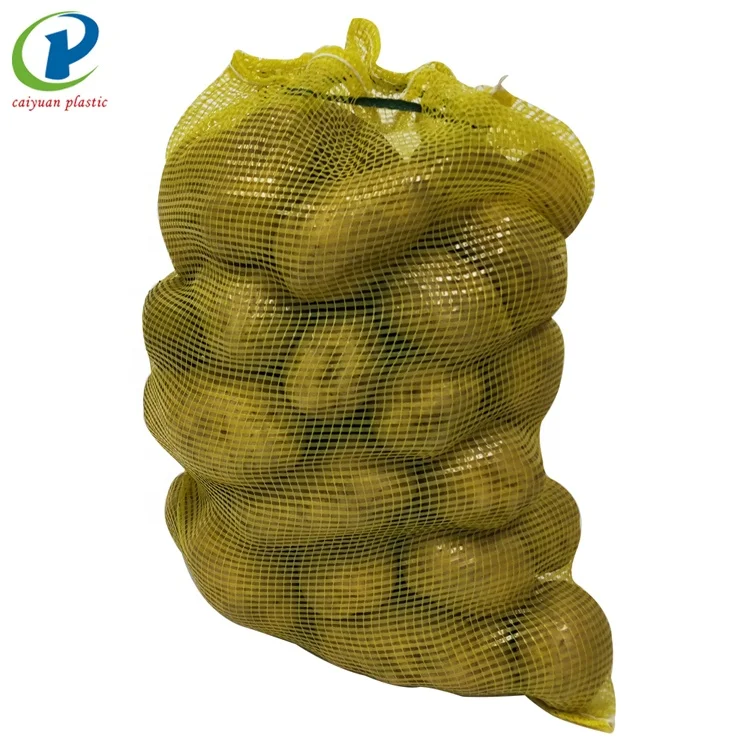 Plastic mesh produce woven leno bag yellow color