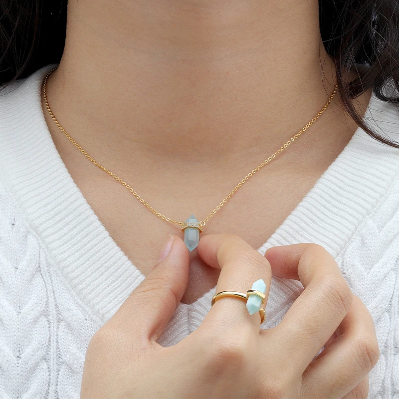 Joacii 925 Sterling Silver 18K Gold Plated Birthstone Original gems Hexagonal Prism Bullet Healing Moonstone Pendant Necklace