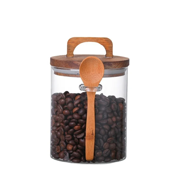 Kitchen Glassware Food Storage Container and Jar Eco Friendly Borosilicate Glass with Wooden 700ml 800ml 1000ml Handmade Modern