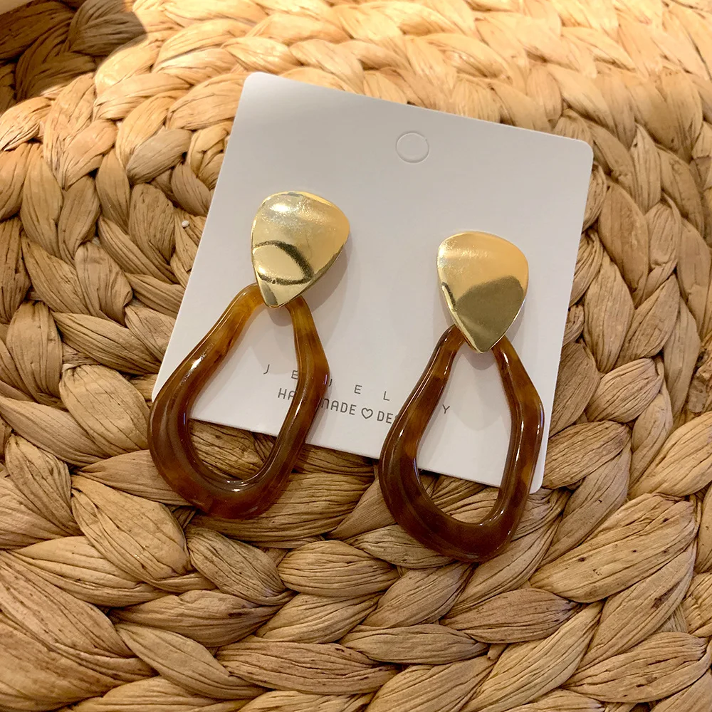 JUHU Korea 2022 water drop metal irregular hollow alloy earrings vintage resin personality acrylic earrings jewelry for women