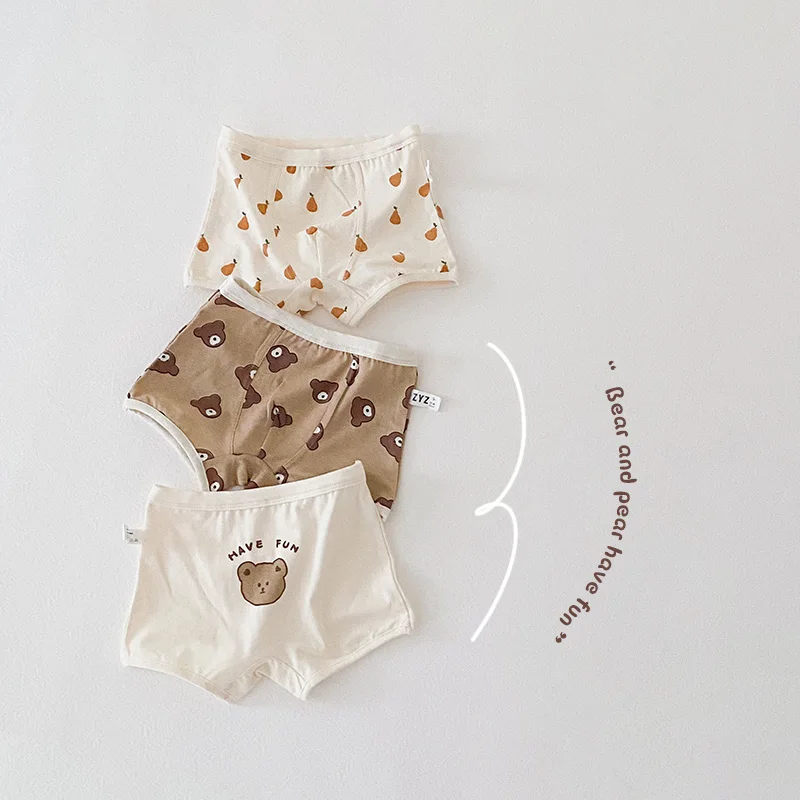 Wholesale Korean Boys Cotton Boxer Shorts and Briefs Kids Cute Bear Cartoon Underwear