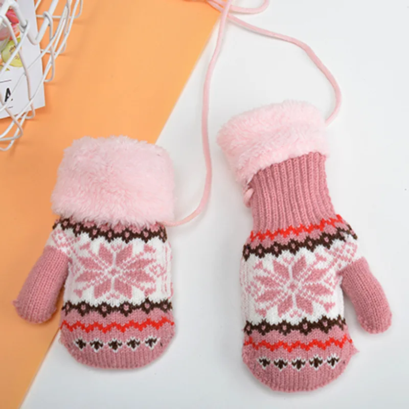 4-8 Years Weave Knitted Mitten Keep Warm Brushed Double-deck Fashional Snow Design Jacquard Winter Hot Sale Kids
