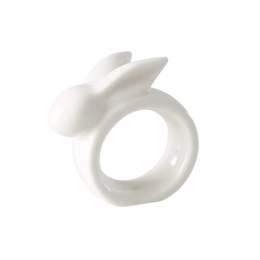 Easter Handmade White Rabbit Ceramic Napkin Rings,Perfect for Easter Dinner Weddings Parties, Set of 4