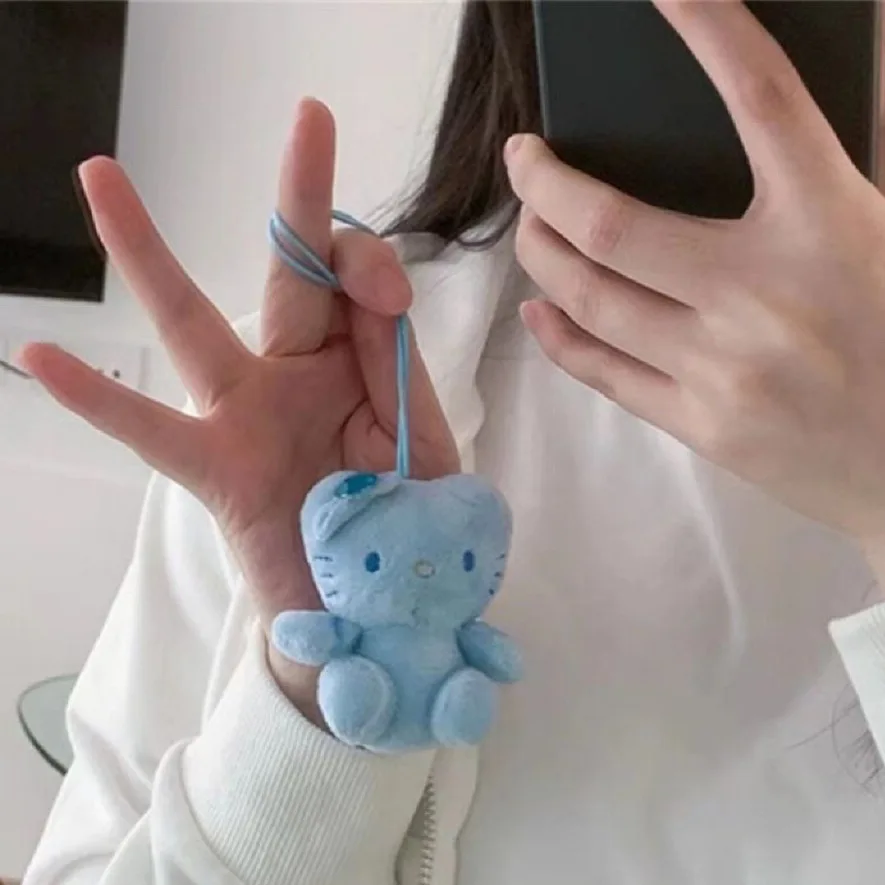 Vintage with diamond cat stuffed toys doll anime schoolbag pendant black and blue skin kt girls gifts mini plush keychain