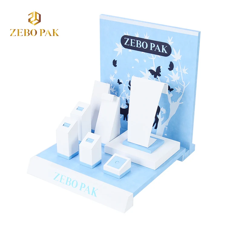 ZEBO PAK organizer show jewellery display stand sky blue PU leather jewelry jewelry display props set