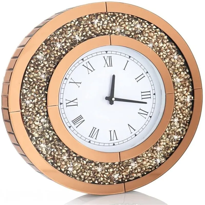 Crushed Diamond Decorative Mirrored Clock Living Room Hallway Furniture Watch Wall Decoration Clock