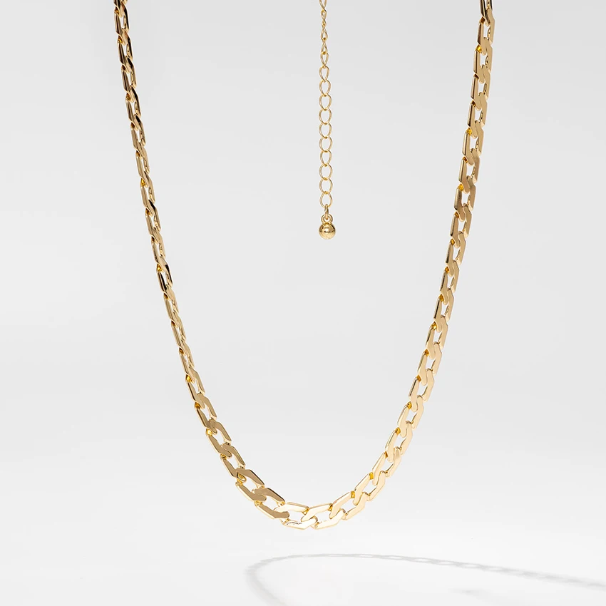 Plated Simple Cuban Link Chain Neck Necklace Brass Chain Chunky Necklace Gold for Men and Women Geometric Custom Size Acceptable
