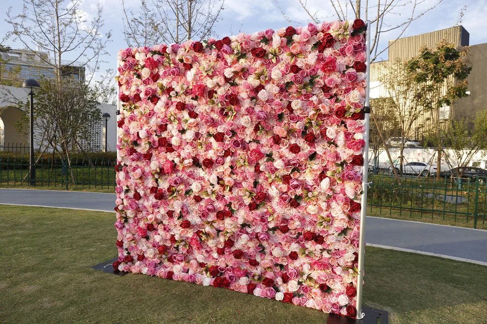 SEASON 3D Roll Up Hanging Flower Wall Pink Red Roses Artificial Silk  Flower Backdrop for Party Wedding Decoration