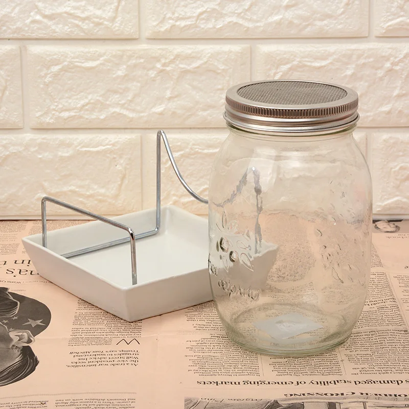 wide-mouth soybean sprout sprouting glass mason jar with Stainless Steel sprout lid & metal stand