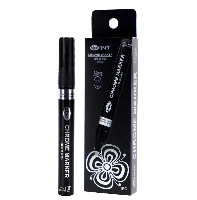 Sipa SP501/502/503 Silver Mirror Marker, Chrome paint marker mirror effect marker pens for metal plastic black card