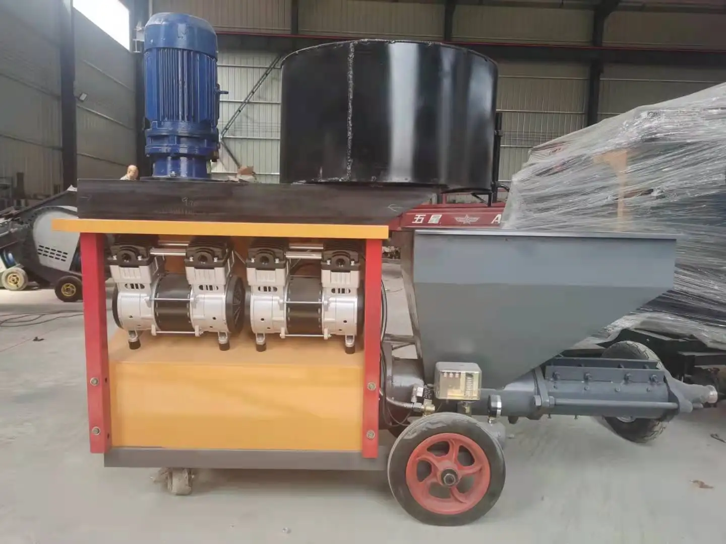 Motor Automatic Sand Mortar Spraying Pump Machine/wall Cement Plaster Machine With Mixer For Construction