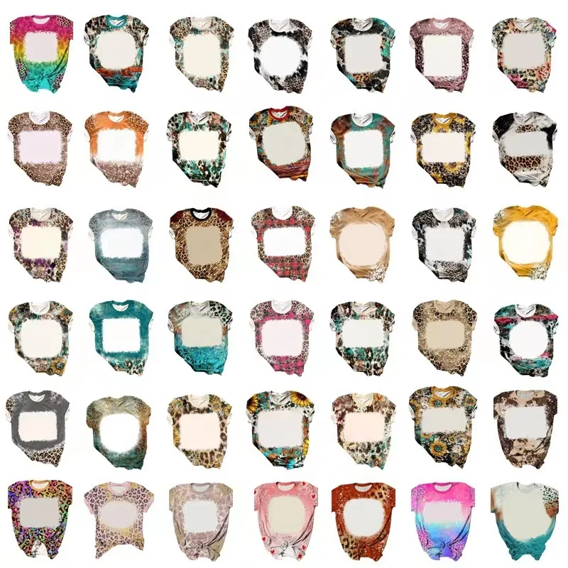 Wholesale USA size cotton feel sublimation Pattern shirts 100% polyester heat press bleached shirts for sublimation