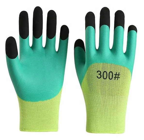 Breathable Durable Anti-Slip Strengthened Finger Dipped Rubber Foam Latex Safety Gloves For Construction
