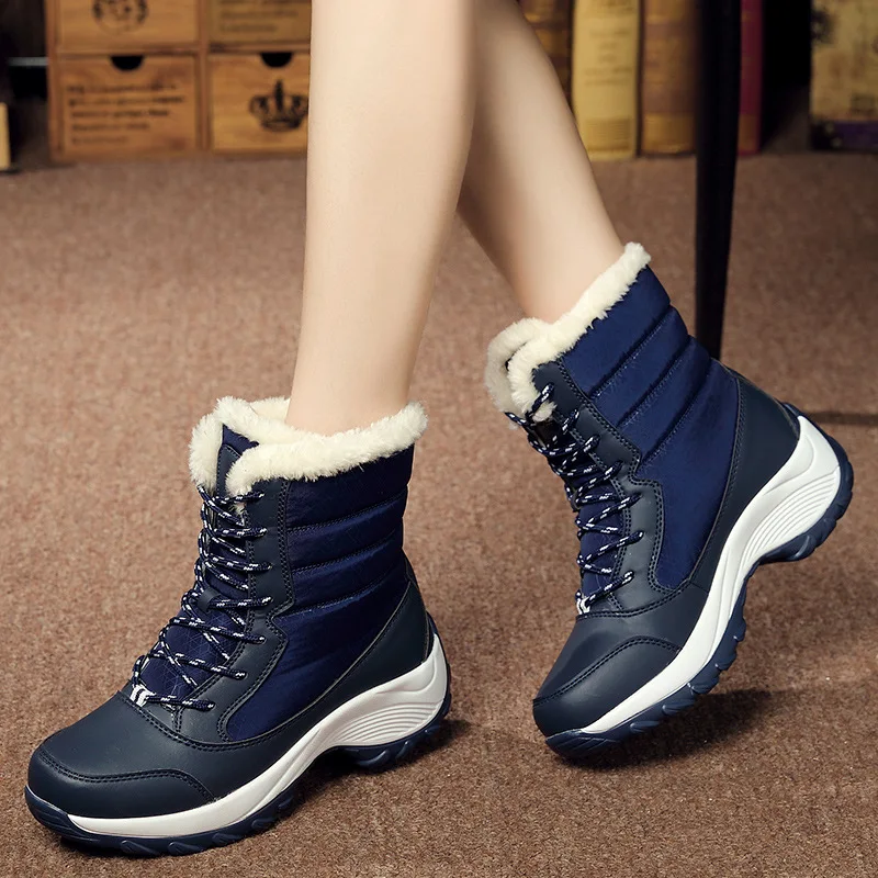 
Botas De Invierno High Quality Korean Fashion Para Mujer Lace Up Strap Fur Inside Warm Winter Sheepskin Boots for Women 