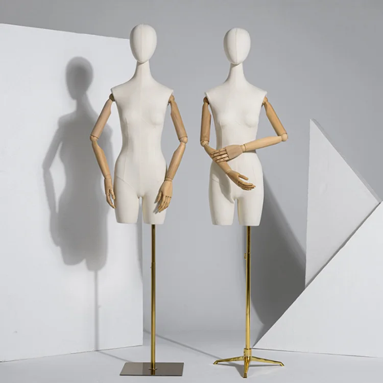 Window Display Movable Head Female Fabric Mannequin Torso Dress Form Upper-Body Stand Dummy