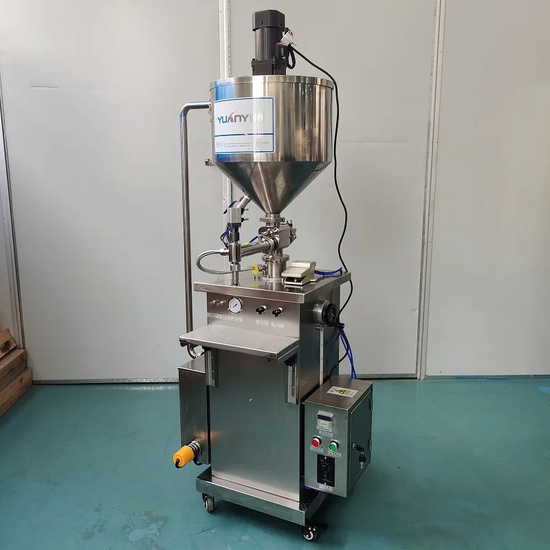 Semi Automatic Vertical Filler Paste Filling Machine with Mixing and Heating Piston Filler Machine Heated Hopper Wood Filler