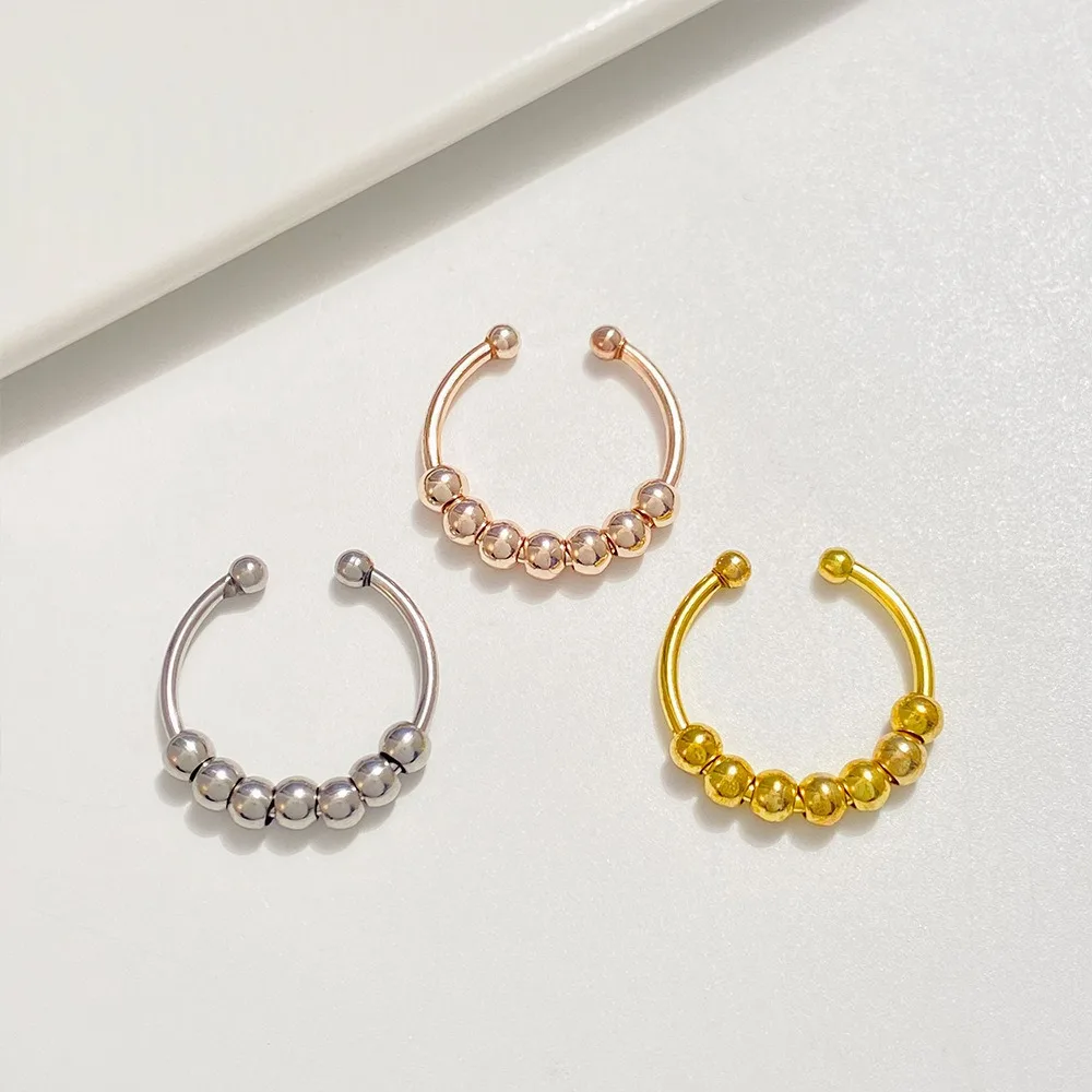 Adjustable Waterproof Stainless Steel Anxiety Ring for Stress Relief with Bead Accent