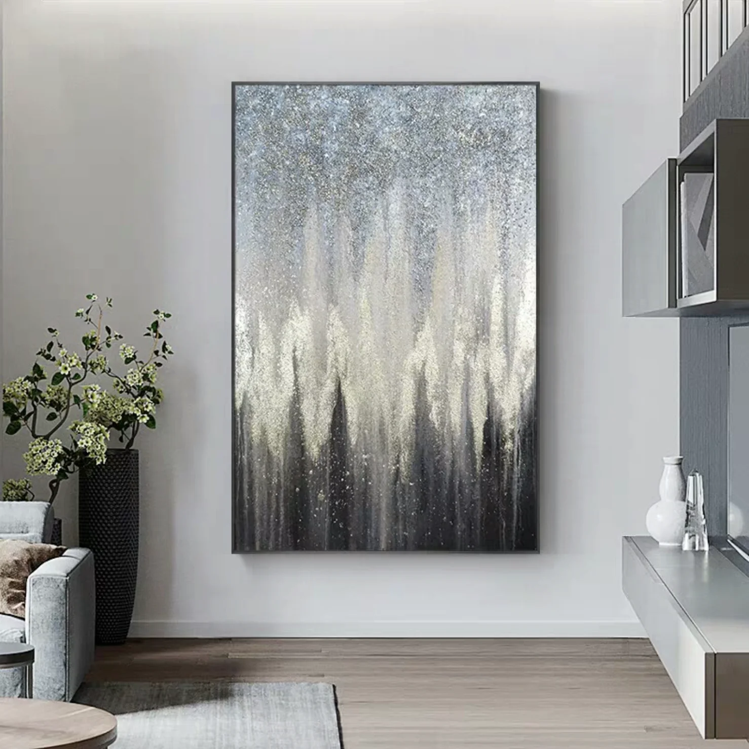 100% Handmade Modern style Customized Grey color Abstract Decoration Art Canvas Landscape Oil Painting with Gold