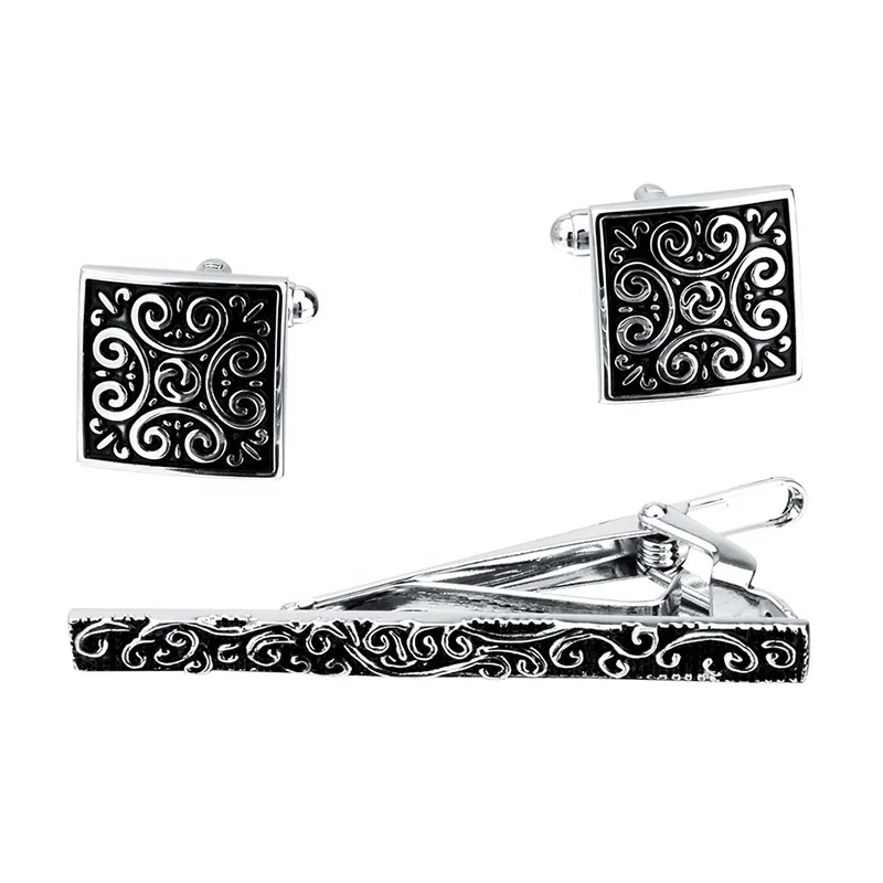 
Classic Retro pattern Cufflinks Tie Clips Sets for Mens Shirt Accessories Fashion Cuff links Business Gift 