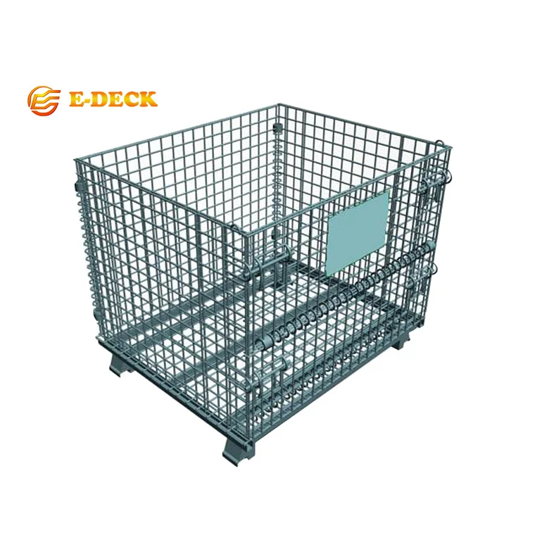 Industrial Hot Zinc Stackable Storage Forklift Metal Steel Foldable Wire Basket