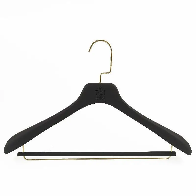 luxury custom Black rubber coated wooden suit hanger with pant bars