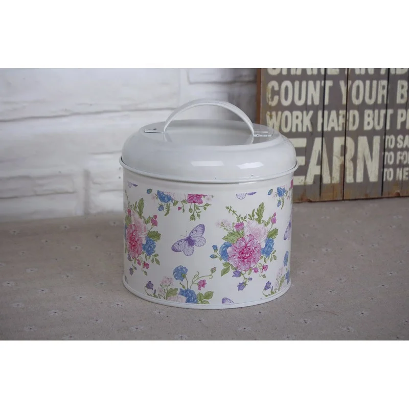 Vintage Food Storage Canister Tin With 3 Layers Galvanized Round Cake Container Metal Cookie Canister
