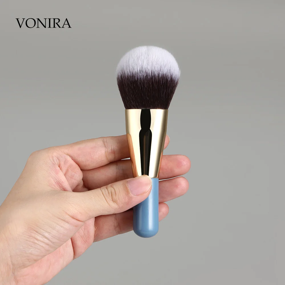 Vonira Beauty Professional Matte Blue Handle Golden Ferrule Makeup Brushes Set 9PCS Synthetic Short Cosmetic Brushes Gift Kit
