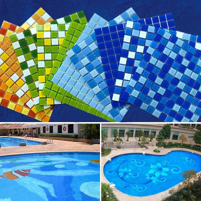 Gaoming Cheap price Iridescent Hot melt blue glass mosaic pool tiles for swimming pool factory supplier