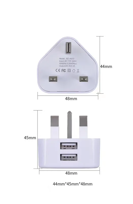 Hot Selling  UK plug 5V 2A dual port usb charger adapter for iphone mobile phone usb travel charger