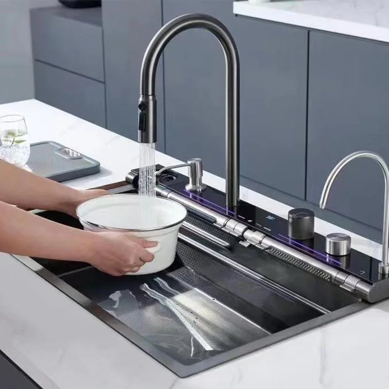 On Sale Smart Kitchen Sink Manufacturer Farmhouse Multi Function Corner Undermount Digital Hidden Stainless Steel Modern