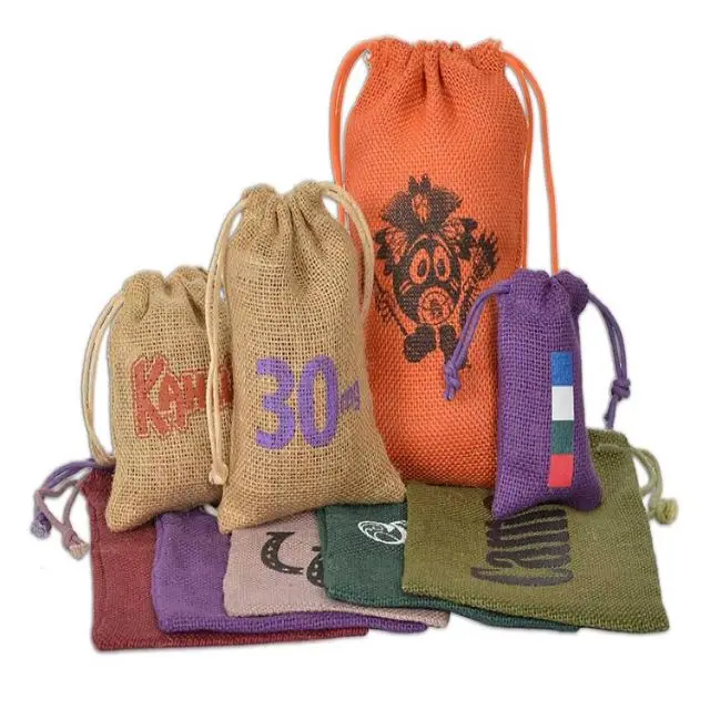 Eco friendly customized quality printed burlap jute drawstring bag High Quality Wholesale Hessian Drawstring Gift Bag