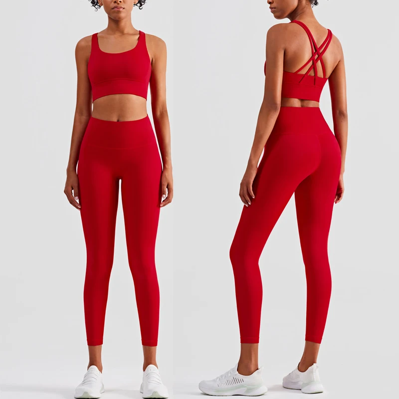 New 16 colors Lulu Naked Feeling Fashion Fitness Yoga Suit Gym Clothing Wear Women Gym Sets Sport Yoga Leggings Bra Set