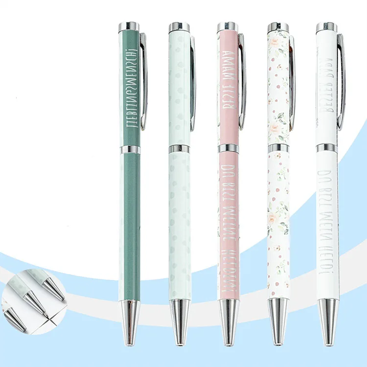 New Sublimation Heat Transfer Metal Ballpoint Pen With Rotary Hotel Conference Multi-color Flower Film Custom Logo For Gift