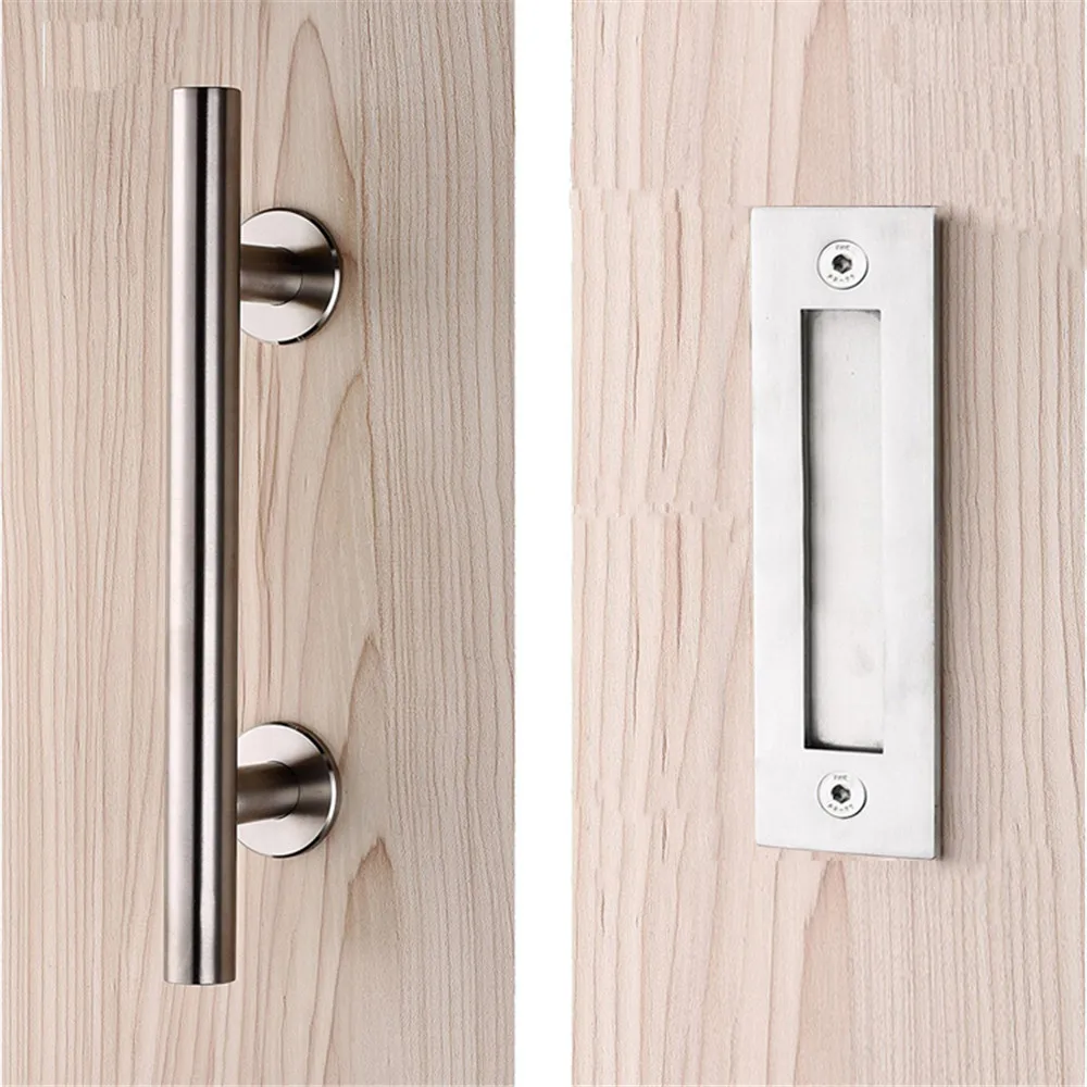 Stainless Steel Barn Door Handle With Flush Pull Industrial Silver Barn Door Hardware Handle