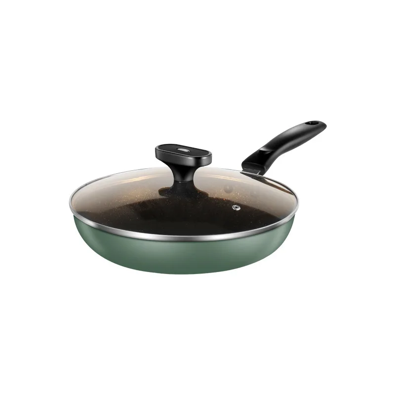 Customized Frying Pan Camping Marble Coating Wok Egg Pot Non-stick Aluminum Alloy cookware with wooden handle