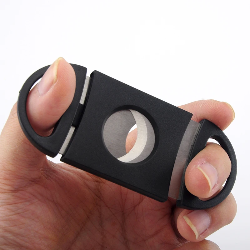 Stainless steel cigar knife double finger stretch cigar knife black luxury plastic cigar cutter
