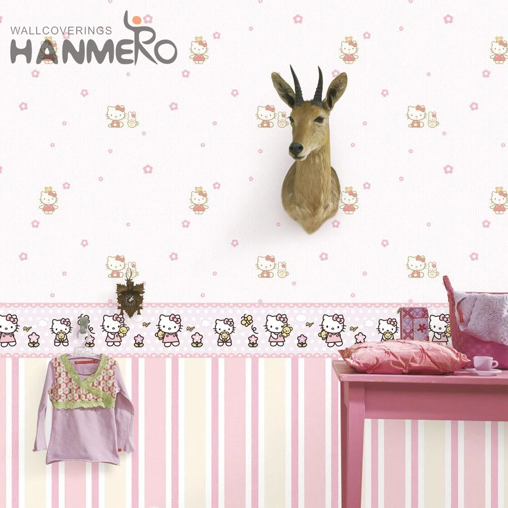 Розовые милые рулоны обоев Hello kitty для детей и девочек декоративные настенные из нетканого материала детской комнаты оптовая продажа