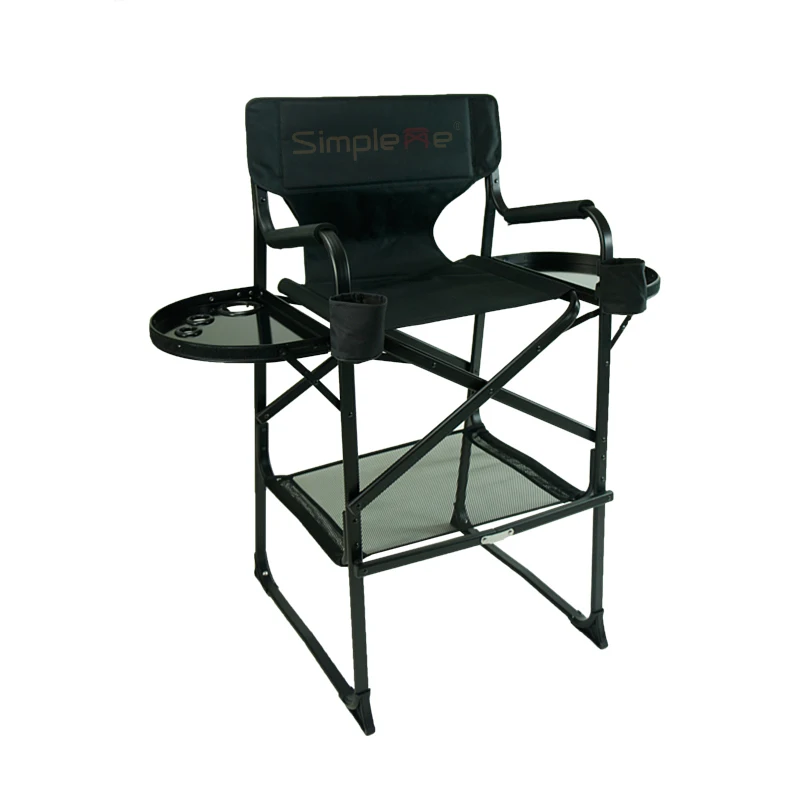 Aluminum Foldable Tall Director Makeup Artist Chair With Two Trays