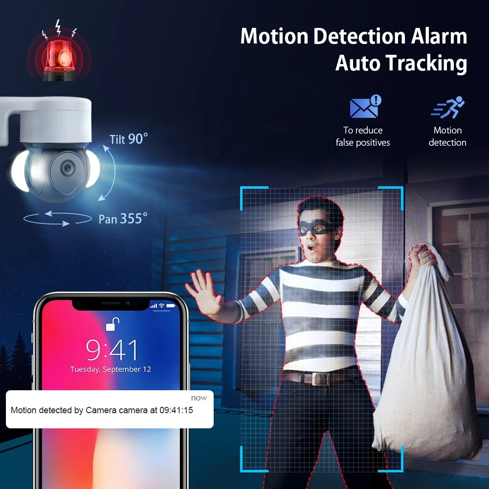 Tuya Smart Life App Security WiFi Outdoor Waterproof 3MP IR Floodlight Mini PTZ Camera