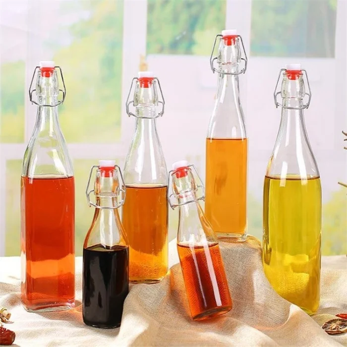 250ml 8oz 16oz 500ml Good Price 1 Liter Milk Glass Swing Top Sauce Bottle With Flip Top Lid